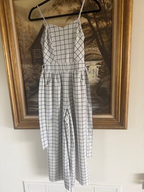 Emerald Sundae White Grid Spaghetti-Strap Jumpsuit
